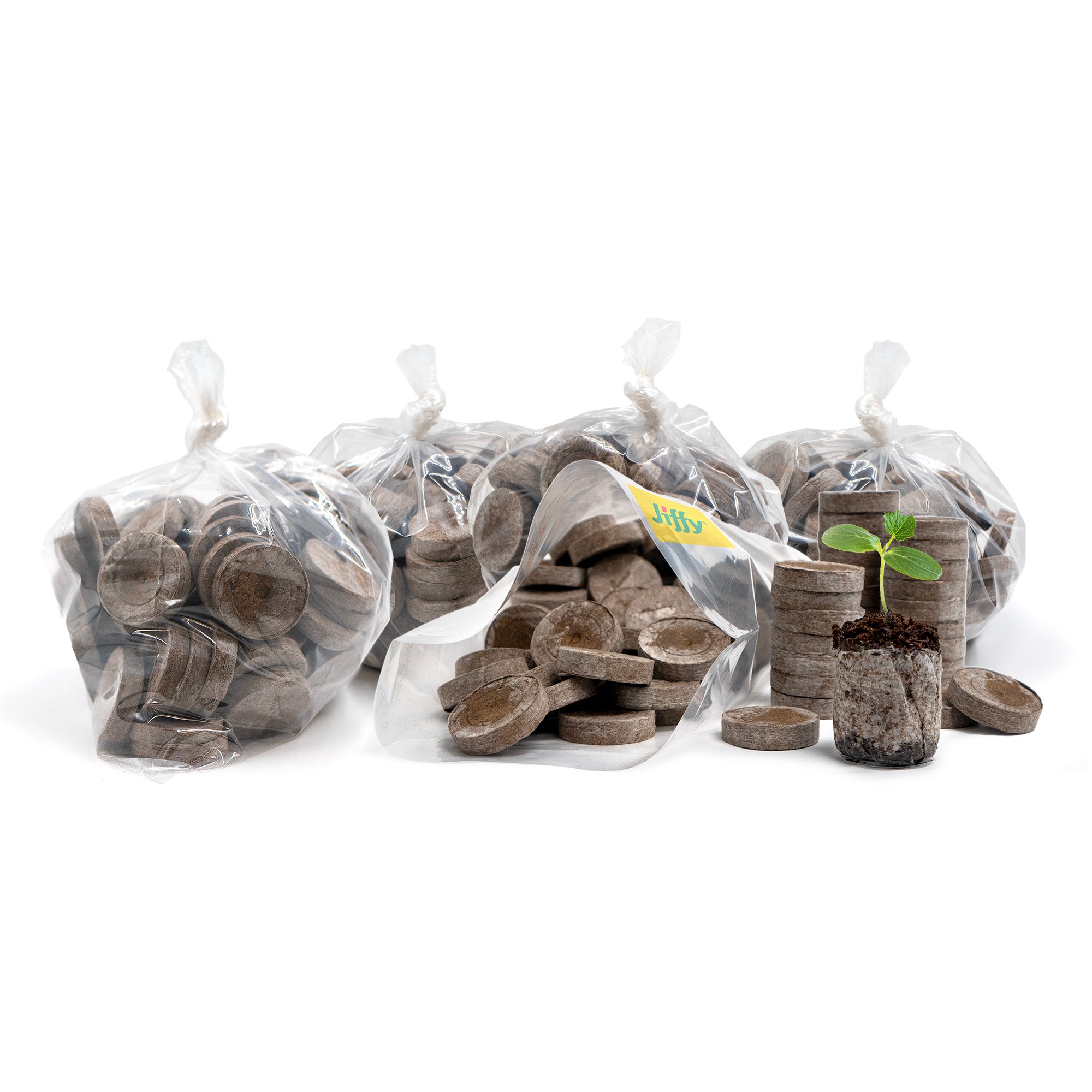 Jiffy brand peat pellets designed for seed starting.